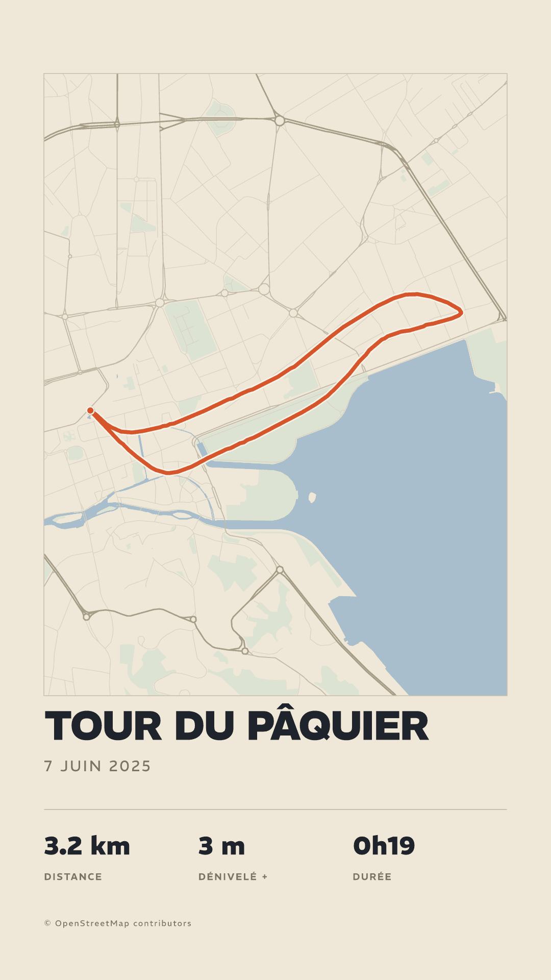 Poster of a city route around Annecy, street network on warm paper